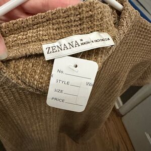 Zenana Outfitters Camel Ribbed Chenille Crew Neck Sweater